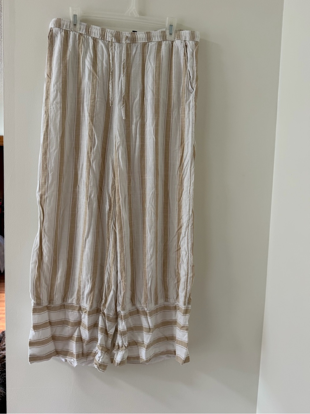 Divided Wide Leg Pants Women M Beige White Like New Linen Blend Striped